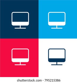 Monitor four color material and minimal icon logo set in red and blue