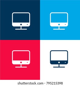 Monitor four color material and minimal icon logo set in red and blue