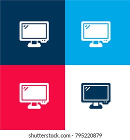 Monitor four color material and minimal icon logo set in red and blue