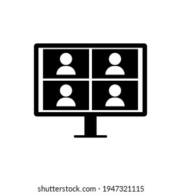 Monitor four people. Video conference icon. Online business webinar chat. Computer technology. Stock image. EPS 10.