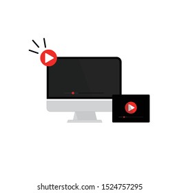 Monitor frontal view of widescreen. Video player. Vector illustration and white background