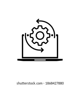Monitor und Zahnräder Symbol. Anpassen von App, Einstellmöglichkeiten, Wartung, Reparatur, Beheben von Monitorkonzepten. IT-Unterstützung, Softwareentwicklung, Systemadministration, Desktop-Upgrade und -Aktualisierung. Vektor EPS10