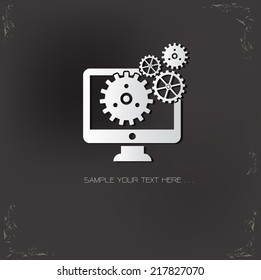 Monitor gears symbol on dark background,vector
