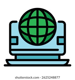 Ícone de monitor globo. Contorno do monitor globo ícone do vetor cor plana isolada