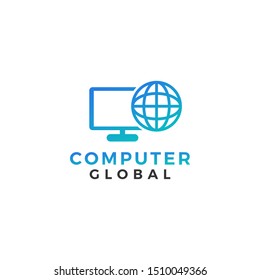 Monitor globe logo design concept idea