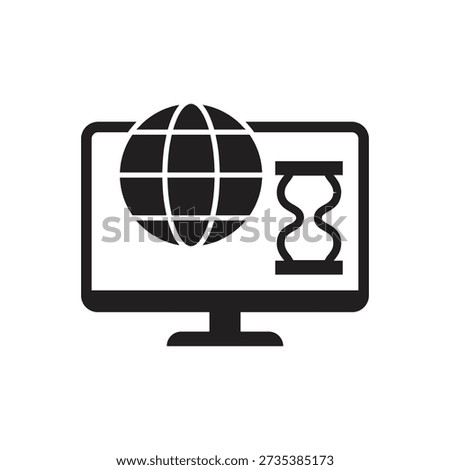 Monitor with globe and sand timer silhouette