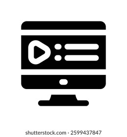 monitor glyph icon. Strong and solid vector icon for websites, mobile interfaces, presentations, and visual branding. High quality and easy to edit.