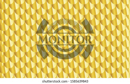 Monitor golden emblem. Scales pattern. Vector Illustration. Detailed.