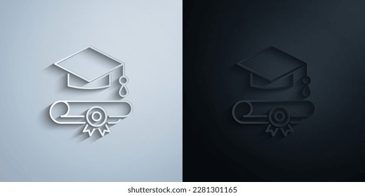 Monitor, graduate hat, play, video paper icon with shadow effect vector illuistration design