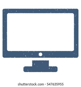 Monitor grainy textured icon for overlay watermark stamps. Flat symbol with unclean texture. Dotted vector blue ink rubber seal stamp with grunge design on a white background.