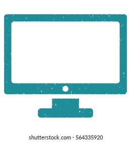 Monitor grainy textured icon for overlay watermark stamps. Flat symbol with dirty texture. Dotted vector soft blue ink rubber seal stamp with grunge design on a white background.