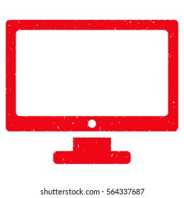 Monitor grainy textured icon for overlay watermark stamps. Flat symbol with dirty texture. Dotted vector red ink rubber seal stamp with grunge design on a white background.