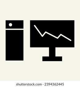 Monitor with graph on the screen solid icon. Chart on pc vector illustration isolated on white. Diagram on computer glyph style design, designed for web and app. Eps 10