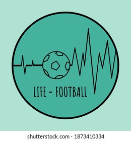 monitor graphic flat design or ecg soccer sign vector. kick medicine pulse icon. medical game symbol. heartbeat concept play and creative. life is football text. fans love sport icon illustration art.