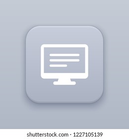 Monitor, gray vector button with white icon on gray background