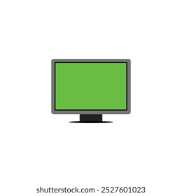 Ícone de tela verde do monitor. Modelo de tela em branco de desktop ou pc. Computador aberto vista, tela verde vazia no fundo de cor verde brilhante, banner, espaço de cópia. 
