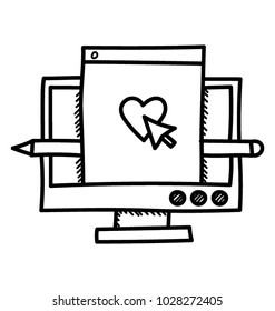 Monitor with heart drawing, graphic designing concept 