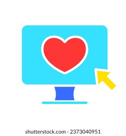 Monitor with heart line icon. Technology, screen, TV, computer, resolution, free time. Vector color icon on a white background for business and advertising.