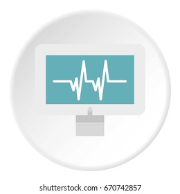 Monitor heartbeat icon in flat circle isolated vector illustration for web