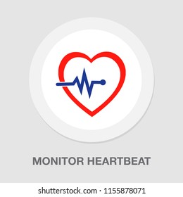 monitor heartbeat - Red heart icon with sign heartbeat. Vector illustration. Heart sign in flat design