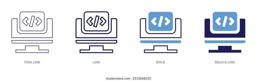 Monitor icon in 4 different styles. Thin Line, Line, Bold, and Bold Line. Duotone style. Editable stroke.