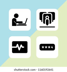 monitor icon. 4 monitor set with heart rate monitor, password, laptop and web site vector icons for web and mobile app