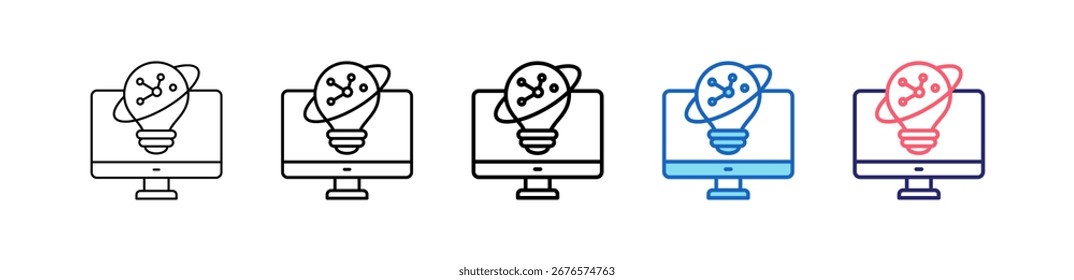 Monitor Icon In 5 Different Styles Set Collection.