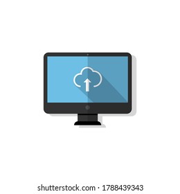 Monitor icon black with gray. File upload from cloud. Vector EPS10