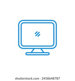 Monitor icon with blue linear design on white background
