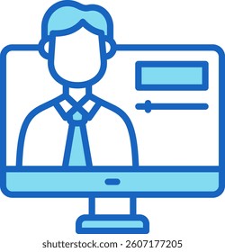 Monitor Icon Blue Vector Illustration