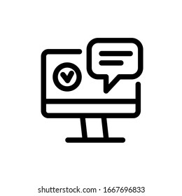 Monitor icon with chat. Vector icons on a white background. Trendy linear icon. Icon for website and print. Logo, emblem, symbol. Interface element. Pixel Perfect.