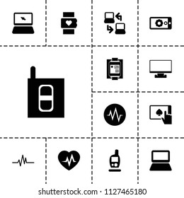 Monitor icon. collection of 13 monitor filled icons such as blood pressure measure, heartbeat, gear on display, intercom. editable monitor icons for web and mobile.