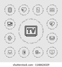 Monitor icon. collection of 13 monitor outline icons such as laptop connection, heartbeat, tv, blood pressure measure. editable monitor icons for web and mobile.