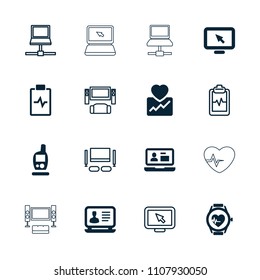 Monitor icon. collection of 16 monitor filled and outline icons such as laptop, heartbeat watch, display pointer, tv system. editable monitor icons for web and mobile.