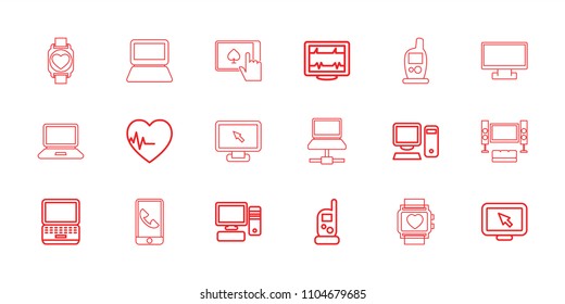 Monitor icon. collection of 18 monitor outline icons such as laptop, heartbeat, display pointer, pc, finger on tablet, phone. editable monitor icons for web and mobile.