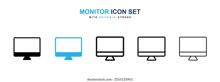 Monitor icon collection in black and blue colors