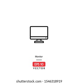 Monitor Icon. Computer Hardware Isolated On White Background. With Line Style. Icon Work Station. EPS10 - Vector