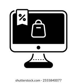 Monitor icon. monitor, computer, screen, display, desktop, web, shopping, buy, offer, discount. Vector icon illustration