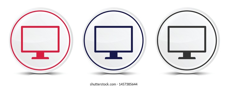 Monitor icon crystal flat round button set illustration design isolated on white background