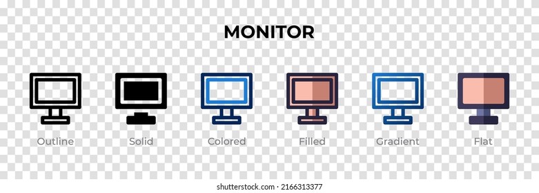 Monitor icon in different style. Monitor vector icons designed in outline, solid, colored, filled, gradient, and flat style. Symbol, logo illustration. Vector illustration