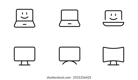 Monitor icon. Monitor, Display, laptop, Screen Symbol outline and filled vector sign. Line, glyph and filled outline vector illustration. Different style icons set. Use for UI, ux, app, web