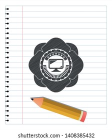 monitor icon emblem with pencil effect. Vector Illustration. Detailed.