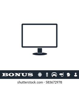 Monitor icon flat. Black pictogram on white background. Vector illustration symbol and bonus button