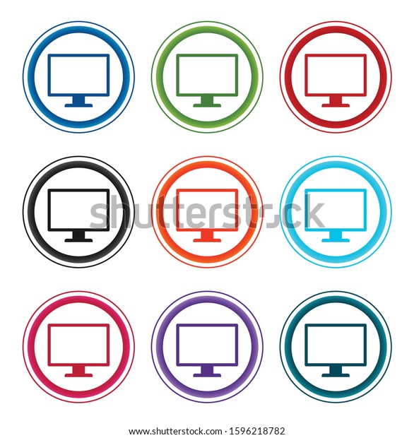 Monitor icon flat round buttons set\
illustration design isolated on white\
background