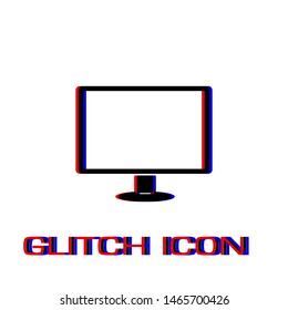 Monitor icon flat. Simple pictogram - Glitch effect. Vector illustration symbol