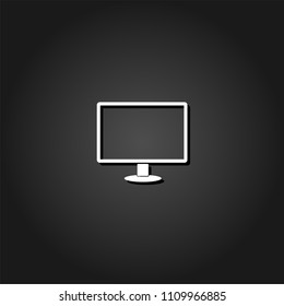 Monitor icon flat. Simple White pictogram on black background with shadow. Vector illustration symbol