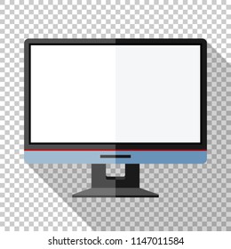 Monitor icon in flat style with a long shadow on transparent background