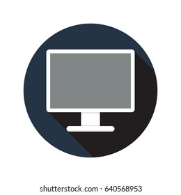 Monitor icon in flat style on circle for web, infographics and creative design