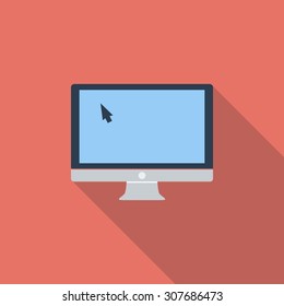 Monitor icon. Flat vector related icon with long shadow for web and mobile applications. It can be used as - logo, pictogram, icon, infographic element. Vector Illustration.