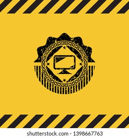 monitor icon grunge warning sign emblem. Vector Illustration. Detailed.